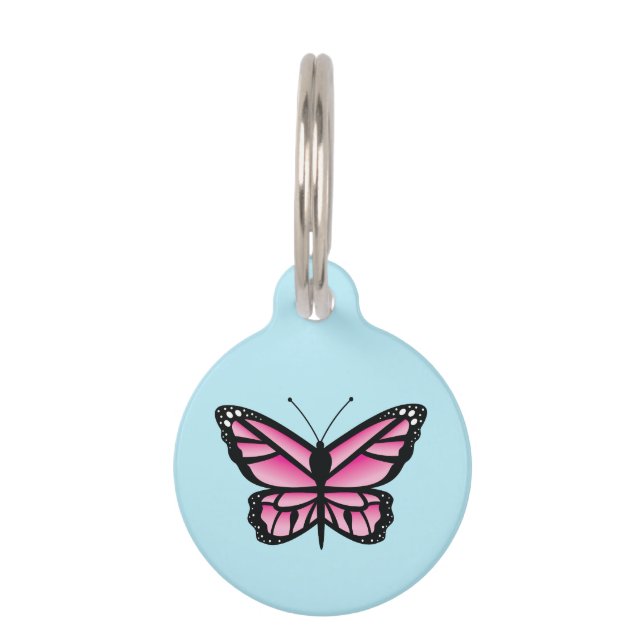 Médaillon Pour Animaux Joli Papillon Rose (Devant)