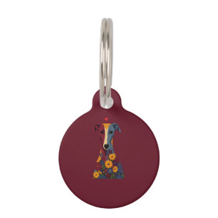Médaillon Pour Animaux Joli portrait floral de Greyhound Whippet avec cœu