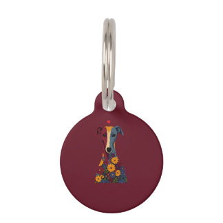 Médaillon Pour Animaux Joli portrait floral de Greyhound Whippet avec cœu