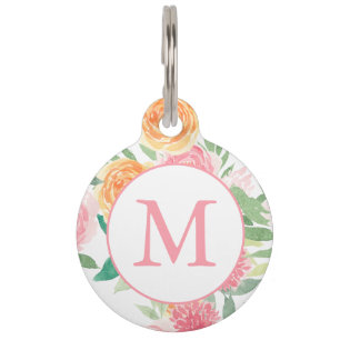 Médaillon Pour Animaux Jolie aquarelle Floral Nom et téléphone de l'anima