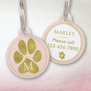 Médaillon Pour Animaux Jolie empreinte de patte en faux or rose blush mon