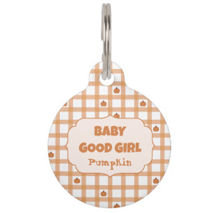 Médaillon Pour Animaux Jolie Fille Bébé Gingham Citrouille Mignonne
