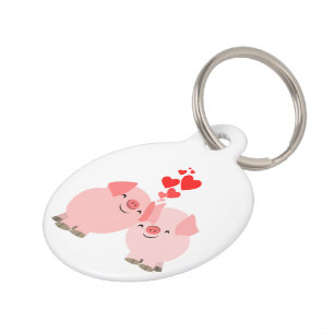 Médaillon Pour Animaux Jolis cochons de dessin animé en amour Collier