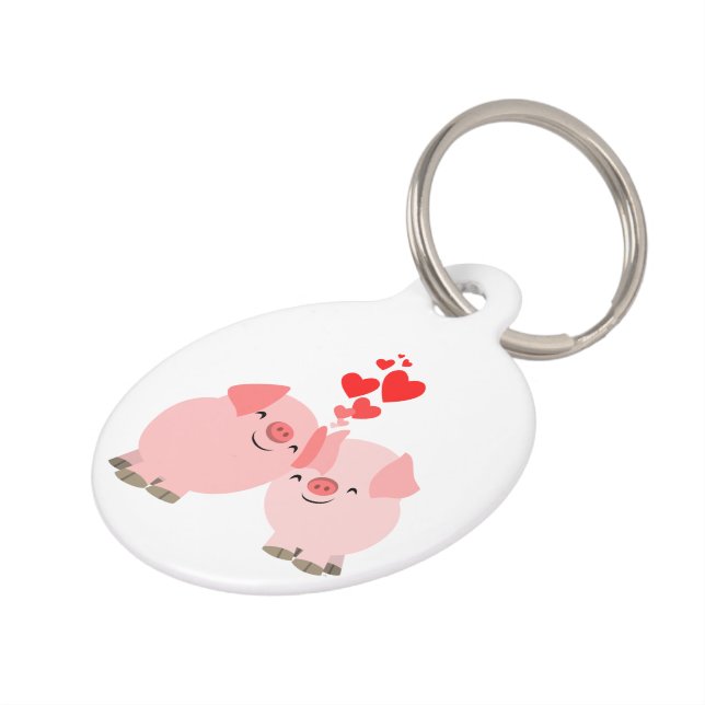 Médaillon Pour Animaux Jolis cochons de dessin animé en amour Collier (Côté )