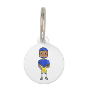 Médaillon Pour Animaux joueur de football vintage rétro bleu jaune simple