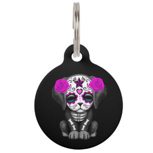 Médaillon Pour Animaux Jour mignon violet du chien chiot mort noir