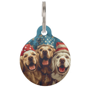 Médaillon Pour Animaux Joyeux 4 Juillet Chiens De Rétritrice D'Or