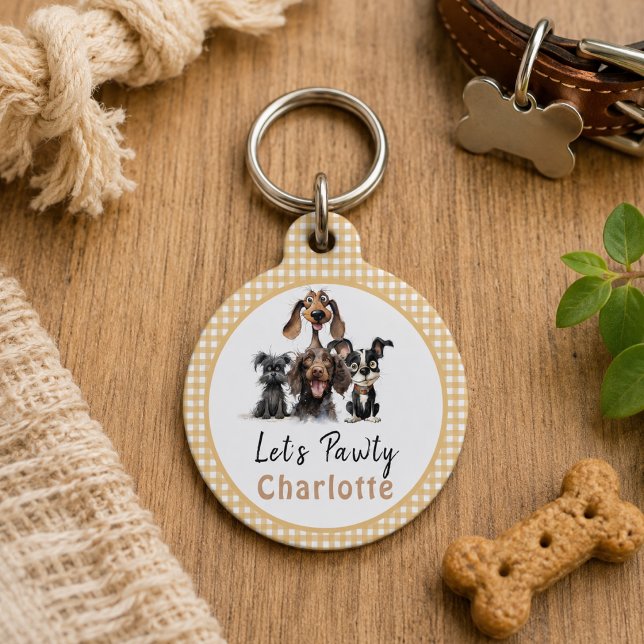 Médaillon Pour Animaux Joyeux Anniversaire Chien Let's Pawty (Dog Let's Pawty Birthday Pet ID Tag)