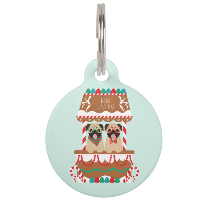 Médaillon Pour Animaux Joyeux Carlins de Noël Chiens de vacances (Devant)