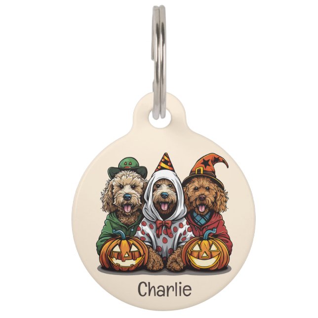 Médaillon Pour Animaux Joyeux chien d'Halloween Goldendoodle (Devant)