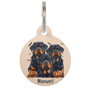 Médaillon Pour Animaux Joyeux chien Rottweiler Halloween Jack-o'-lantern