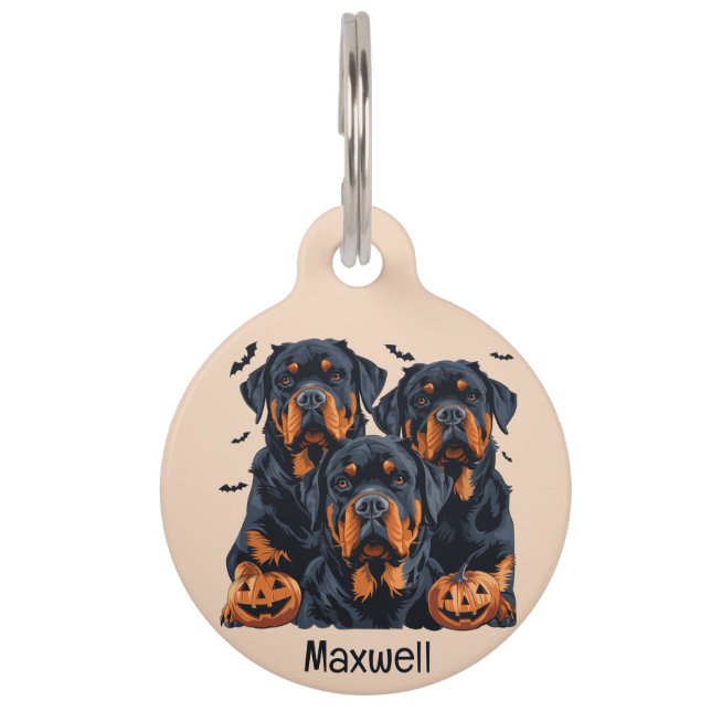 Médaillon Pour Animaux Joyeux chien Rottweiler Halloween Jack-o'-lantern (Devant)