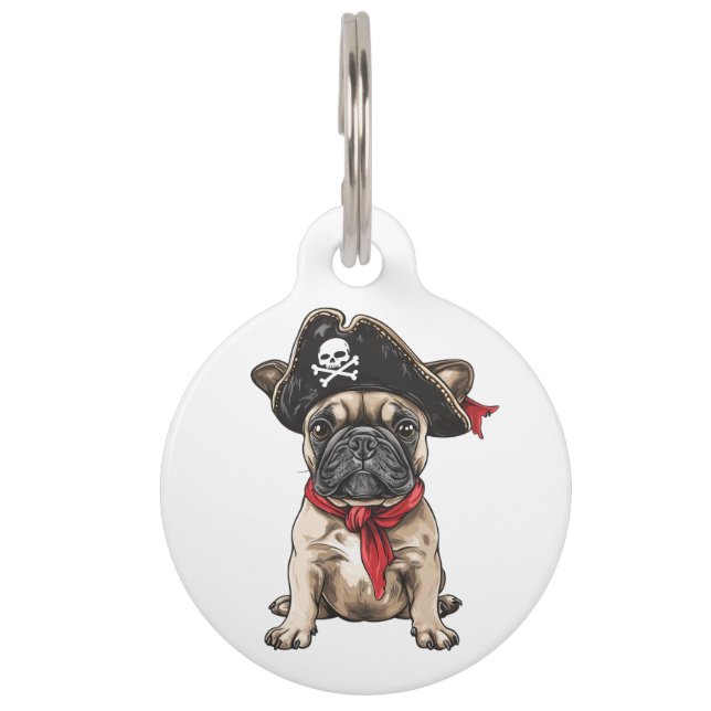 Médaillon Pour Animaux Joyeux Halloween Pirate Bouledogue Français (Devant)