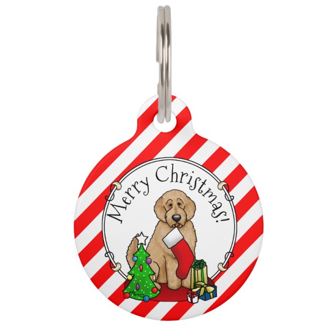 Médaillon Pour Animaux Joyeux Noël 2 Goldendoodle (rouge doré) mignonne (Devant)