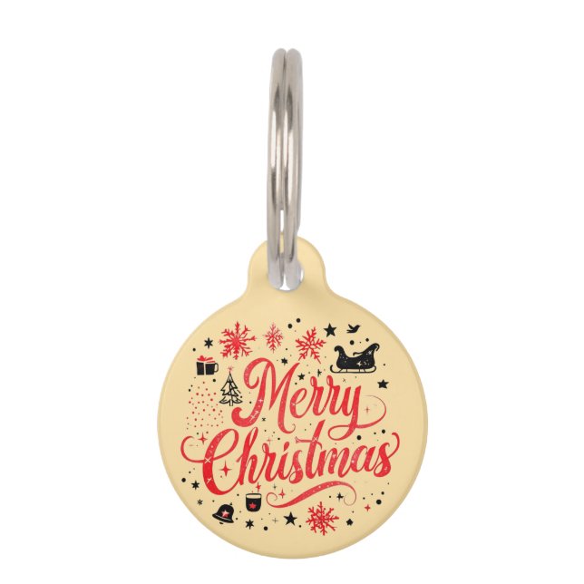 Médaillon Pour Animaux Joyeux Noël Design moderne | Rouge et blanc (Devant)