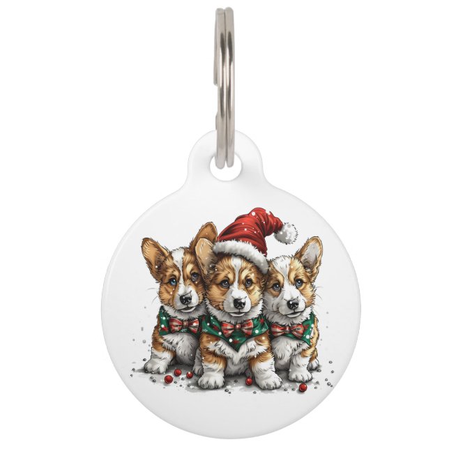 Médaillon Pour Animaux Joyeux Noël Pembroke Welsh Corgi Puppies (Devant)