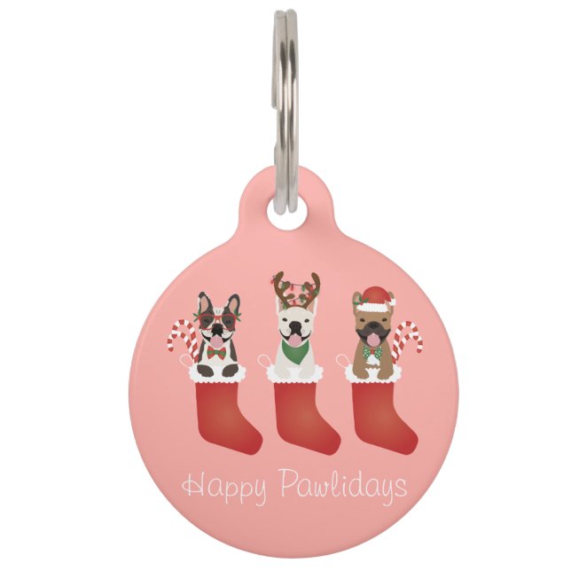 Médaillon Pour Animaux Joyeux Pawlidays Bouldogs Français Chaussette de N (Devant)