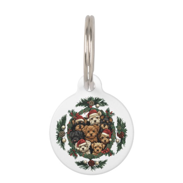 Médaillon Pour Animaux Joyeux Yorkshire Terrier Chiens de Noël (Devant)