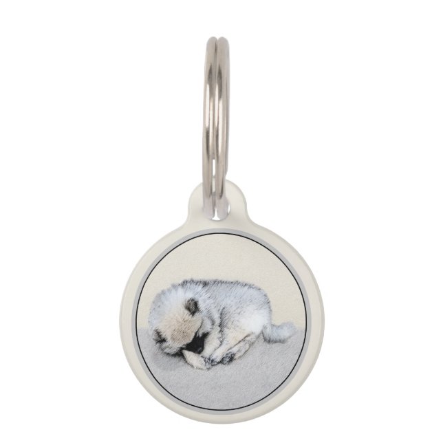 Médaillon Pour Animaux Keeshond Sleeping Puppy Peinture Chien Art origina (Devant)