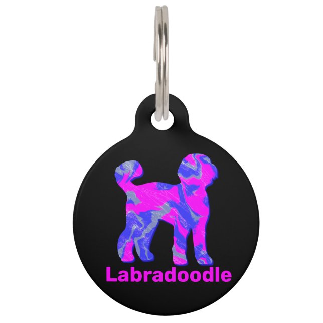 Médaillon Pour Animaux Labradoodé Chien Silhouette Fou Rose Hot (Devant)