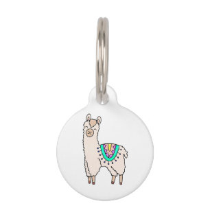 Médaillon Pour Animaux lama alpaga de dessin animé souriant et heureux