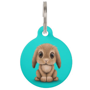 Médaillon Pour Animaux Lapin Brown mignon de bébé sur le bleu