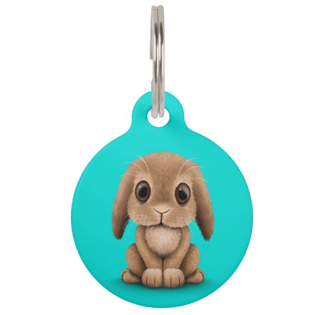 Médaillon Pour Animaux Lapin Brown mignon de bébé sur le bleu (Devant)