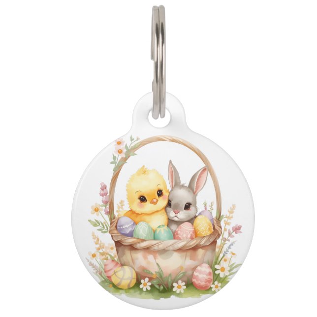 Médaillon Pour Animaux Lapin de Pâques Poussin Pastel Aquarelle Printemps (Devant)