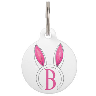 Médaillon Pour Animaux Lapin Rose Ears Monogramme B Pâques Initiales