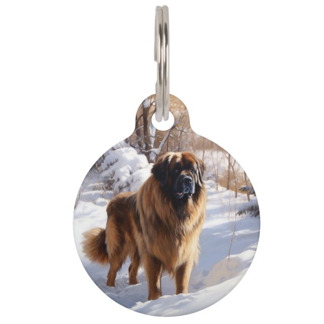 Médaillon Pour Animaux Leonberger Noël sous la neige (Devant)