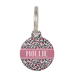 Médaillon Pour Animaux Leopard Spots rose noir Nom et adresse