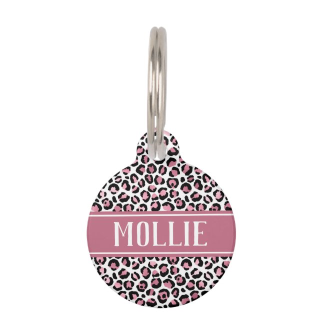 Médaillon Pour Animaux Leopard Spots rose noir Nom et adresse (Devant)