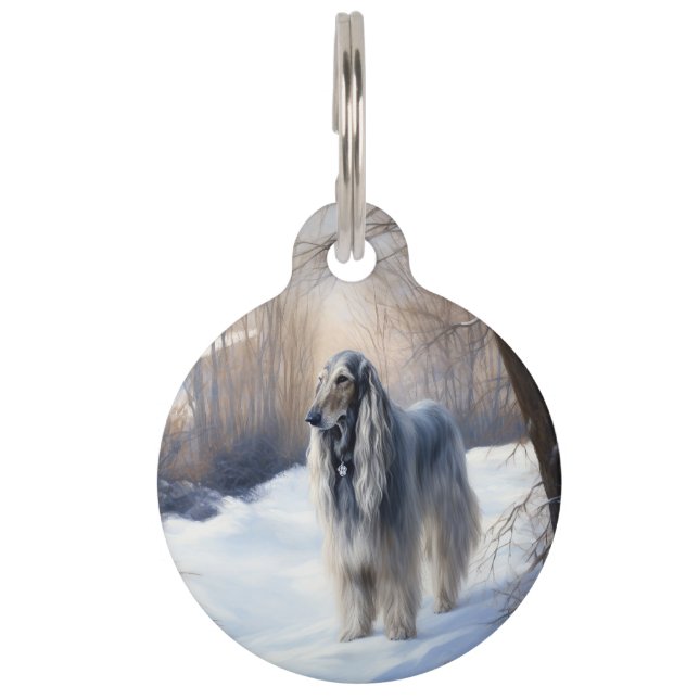Médaillon Pour Animaux Lévrier Afghan Noël Qu'il neige (Devant)