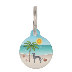 Médaillon Pour Animaux Lévrier Italien Bleu à la Plage Tropicale d'Été