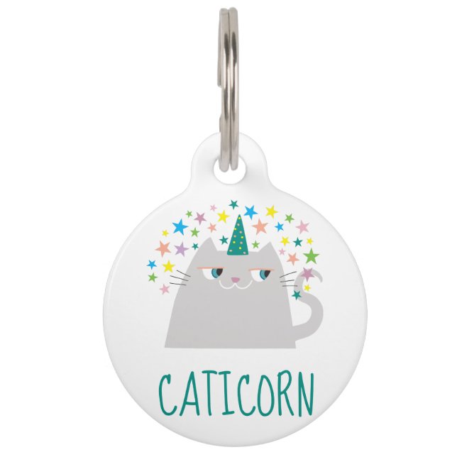 Médaillon Pour Animaux Licorne Chat Blanc Caticorne Monogramme Mignon Drô (Devant)