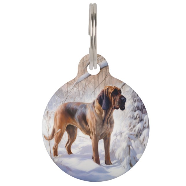 Médaillon Pour Animaux Limier Noël sous la neige (Devant)