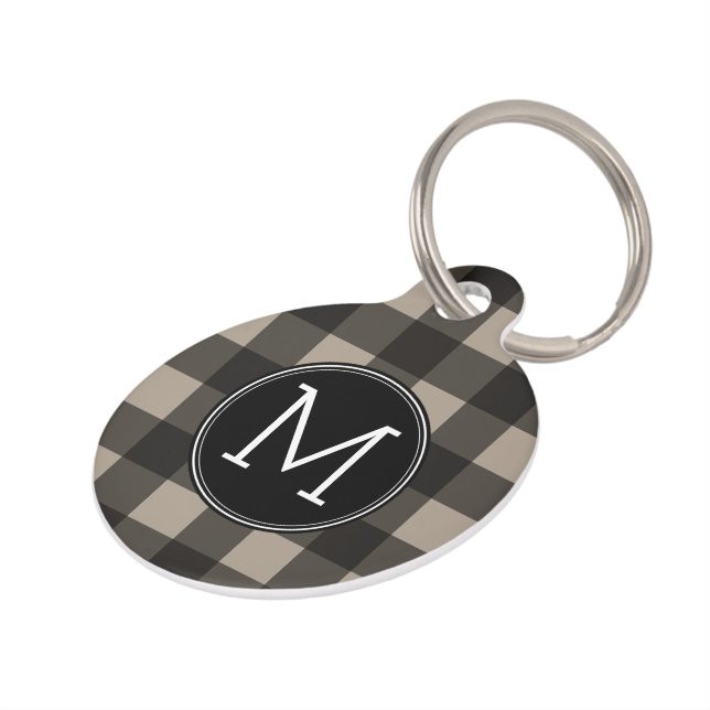 Médaillon Pour Animaux Lin rustique Bison noir Plaid en vichy Monogramme (Côté )