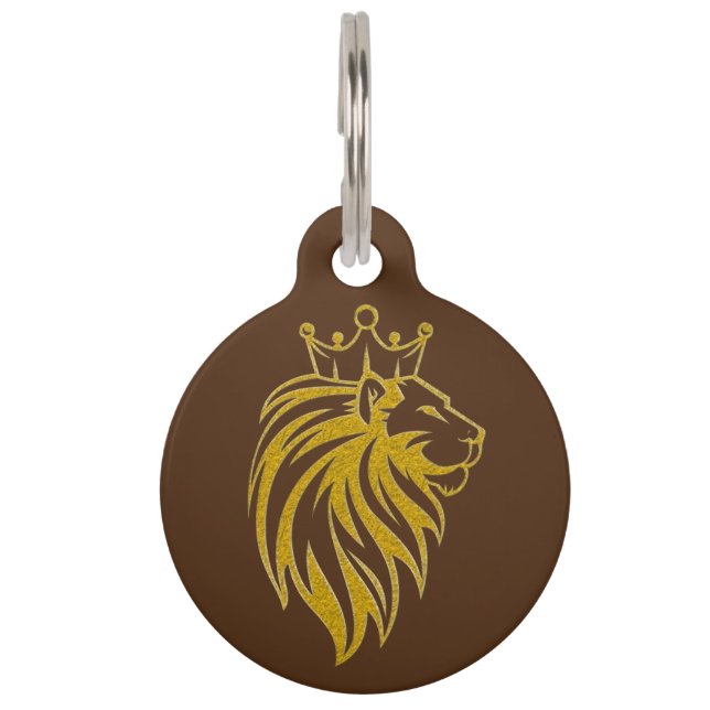 Médaillon Pour Animaux Lion Avec Couronne - Style Or 2 (Devant)