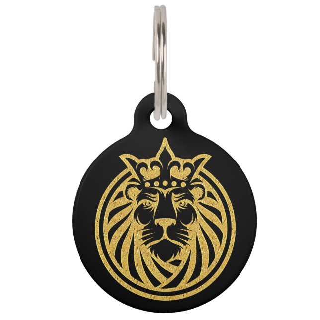 Médaillon Pour Animaux Lion Avec Couronne - Style Or 4 (Devant)