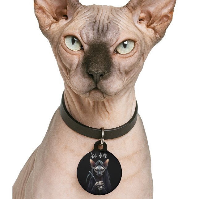 Médaillon Pour Animaux Liquide de faucheuse personnalisée Sphynx Chat amu (Personalized Grim Reaper Sphynx Cat ID Tag)