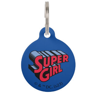 Médaillon Pour Animaux Logo du nom empilé de la superfille rouge et bleue