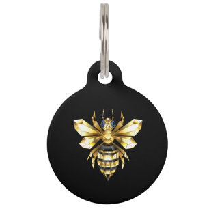 Médaillon Pour Animaux Logo Faux Gold Foil Bee Polygonal sur Noir