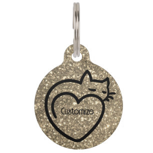 Médaillon Pour Animaux Logo noir de Chat Love Personnalisé