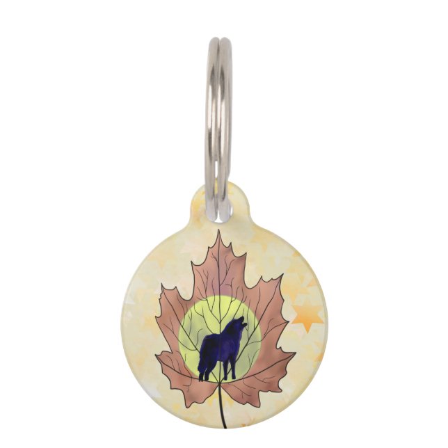 Médaillon Pour Animaux Loup dans la feuille d'érable (Devant)