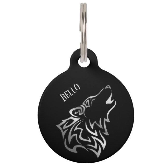 Médaillon Pour Animaux Loup noir argenté (Devant)