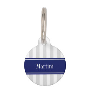 Médaillon Pour Animaux Lt Grey Blanc Gris Bleu Marine Nom Monogramme