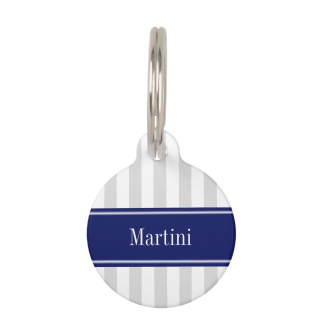 Médaillon Pour Animaux Lt Grey Blanc Gris Bleu Marine Nom Monogramme (Devant)