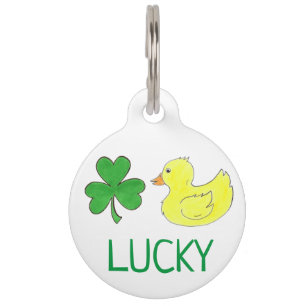 Médaillon Pour Animaux Lucky Canard Vert Shamrock Clover Rubber Duckie