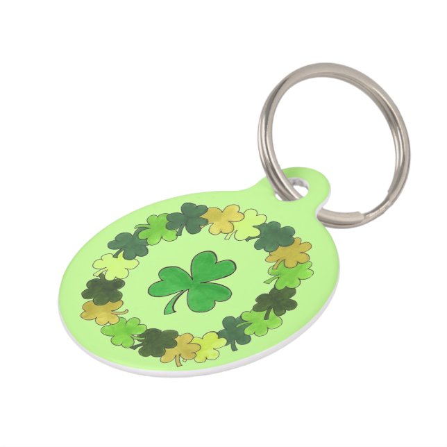 Médaillon Pour Animaux Lucky Chien Green Shamrock irlandais Clover Wreath (Côté )
