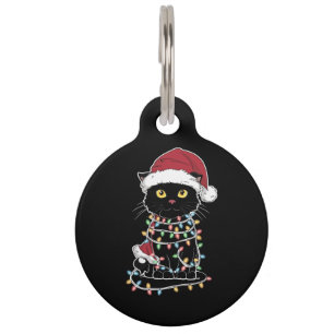 Médaillon Pour Animaux Lumières de Noël pour amateur de chats drôles